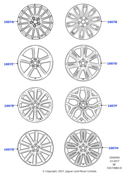 Alloy Wheel - 22" Style 7015, 7 split-spoke, Gloss Black